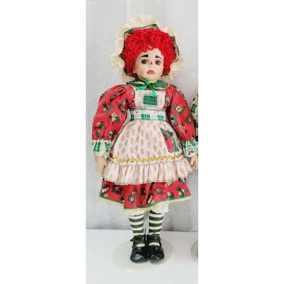 Vintage 22" Raggedy Ann Girl Christmas Porcelain Doll Kelly J. RuBert A590 - Picture 1 of 6